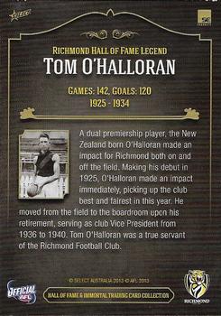 2013 Richmond Hall of Fame and Immortal Trading Card Collection #42 Thomas O'Halloran Back